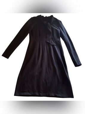 Fair Indigo Black Organic Pima Cotton Tie Neck Midi Dress Fair Trade Sustainable